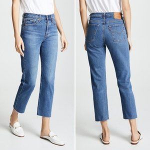 Levi's Premium Wedgie Straight Button Fly High Rise Crop Jeans Medium Wash 25